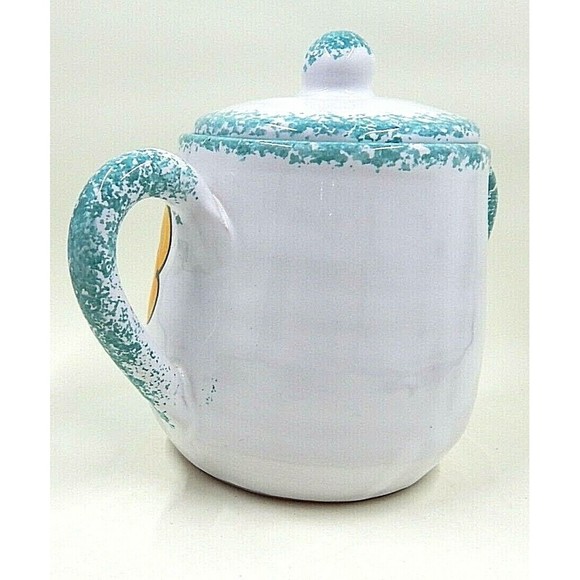 Ceramiche Desuirint Hand-Painted Ceramic Sugar Bowl Fishing Teal Sponge Accent - Picture 6 of 10